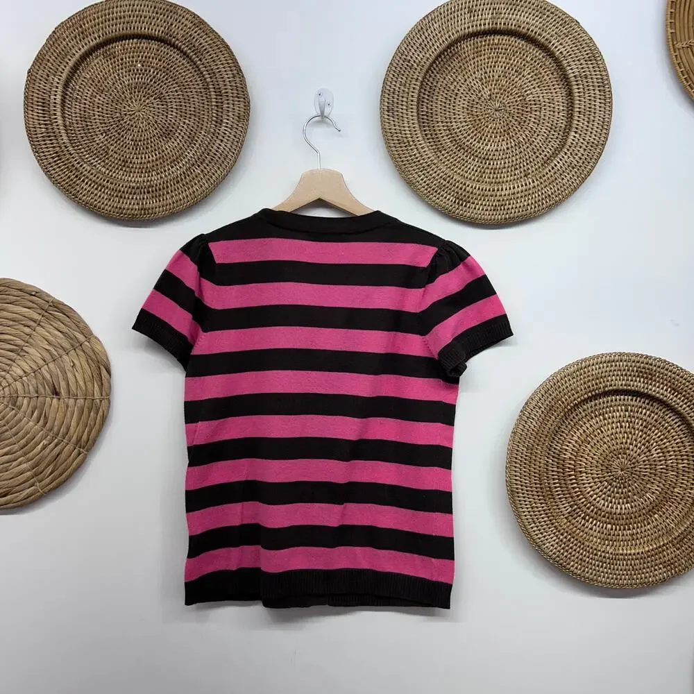 Vintage Y2K 2000s Juicy Couture Striped Short Sleeve Cardigan Sweater Medium